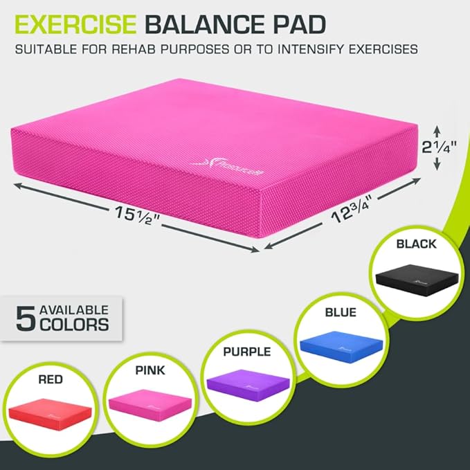 ProsourceFit Exercise Balance Pad – Non-Slip Cushioned Foam Mat & Knee Pad for Fitness and Stability Training, Yoga, Physical Therapy 15.5”x12.75”, Pink
