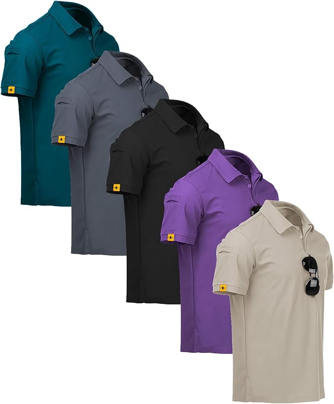 ZITY 5 Pack Mens Polo Shirt Short Sleeve Sports Golf Tennis T-Shirt Moisture-Wicking Summer Shirts