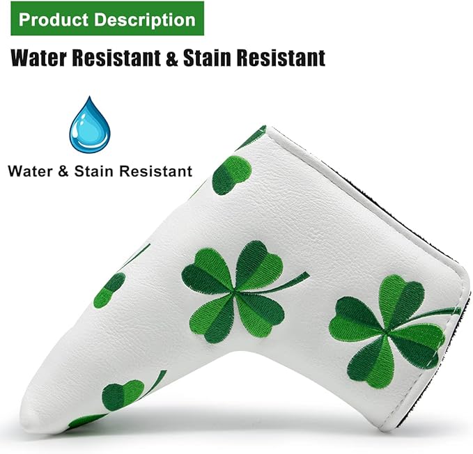 Golf Headcovers Live Lucky Golf Driver Covers Advanced Embroidery Fairway Wood Covers Hybrid Covers Mallet Blade Putter Head Covers Premium Leather Shamrock Golf Club Covers