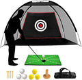 Black Golf Practice Set With Net, Hitting Mat, Target Cloth and Carrying Bag for Backyard Driving
