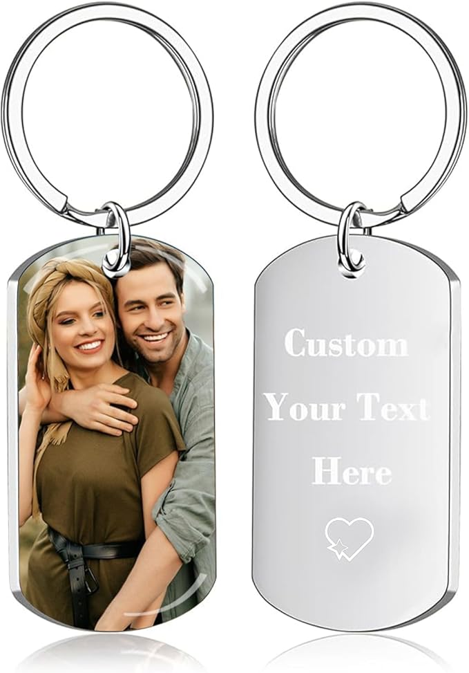 Personalized Custom Keychain with Picture - Double Sided Engraving Photo Text Customized Key Chains for Men Boyfriend
