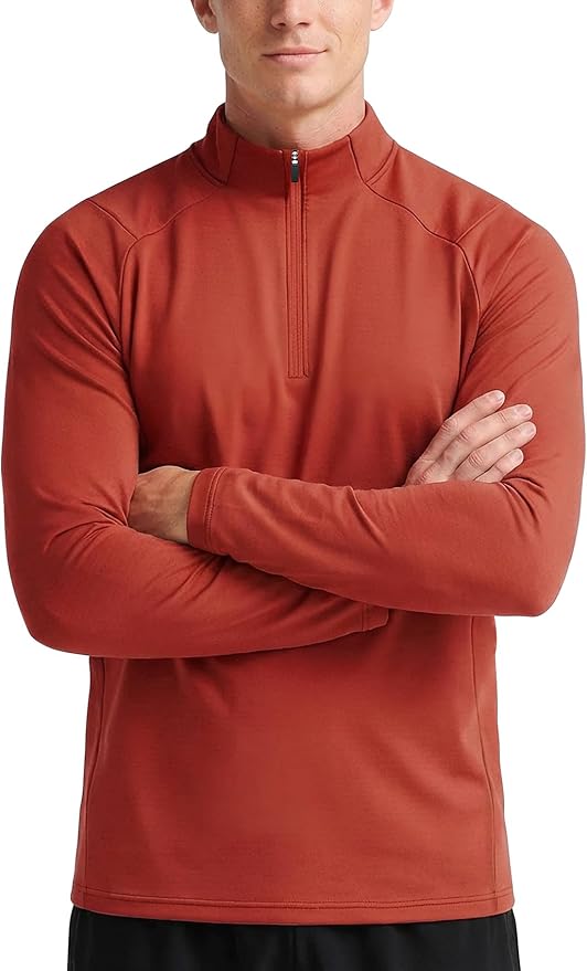 Zengjo Mens Quarter Zip Athletic Pullover Mid-Weight 1/4-Zip Running Workout Shirt Moisture Wicking