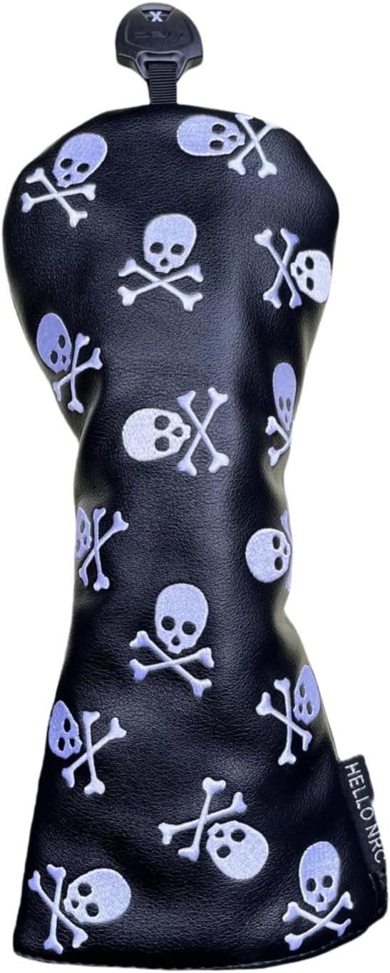 Set Golf Club Covers or 1pc Black Driver Headcover 3 5 Wood Headcover Hybrid Headcover Skull Heads Embroidery, PU Leather Golf Head Covers for Woods and Driver, Golf Accessories for Men