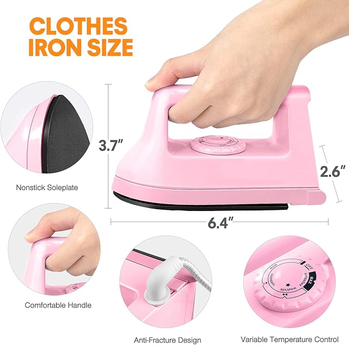 Mini Iron for Crafts Quilting, Travel Iron Household Iron Easy Iron Supplies Mini Electric Iron, Mini Heat Press Machine Sewing Sachine (Pink)