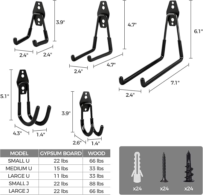 Garage Hooks Heavy Duty - 16 Pack Garage Storage Hooks Anti-Slip Coating Wall Mount Hook for Hanging Ladders Bikes Garden Tools Hose