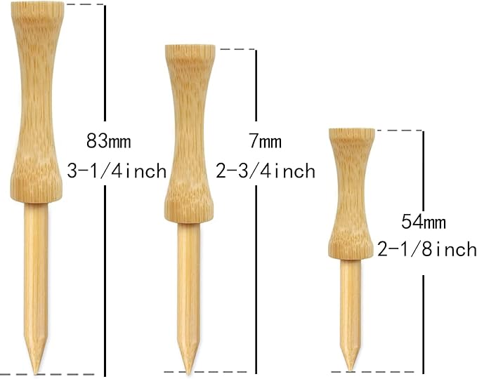 Step Down Golf Tees 2-1/8"or 2-3/4"or 3-1/4" 100 Pack Enduring Wooden Bamboo Golf Castle Tees