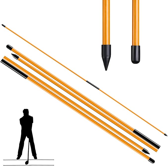CAITON Golf Alignment Sticks 2 Sets - 48inch Alignment Practice Rods, Foldable for Easy Portability, Golf Training Aids to Improve Golf Swing, Putting Posture, with Storage Tube