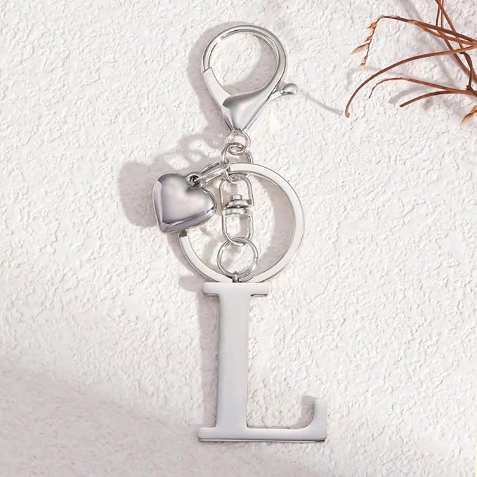 Metal Heart Alphabet Keychain for Women, Girls - Cute Initial Letter Accessories for Purse, Bag Charms and Backpack