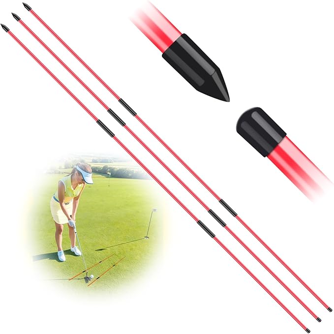 FINGER TEN Golf Alignment Sticks Rods Swing Trainer Tools 48 Inch 2 Or 3 Pack, Fits in Golf Bag Tour Stickers Practice Training Aid