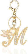 Gold Plated Alphabet Initial Letter Keyring Keychain for Women Girls Crystal Key Chains for Wallet Backpack Bag Charm