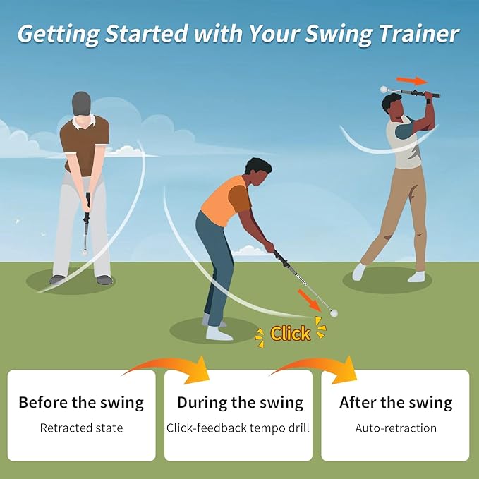 OCES Retractable Golf Swing Trainer Pro-Level, Portable Golf Training Aid with Click Stick for Right & Left-Handed Golf Grip Trainer – Ideal for Beginners Practice & Pre-Round Warm-Up