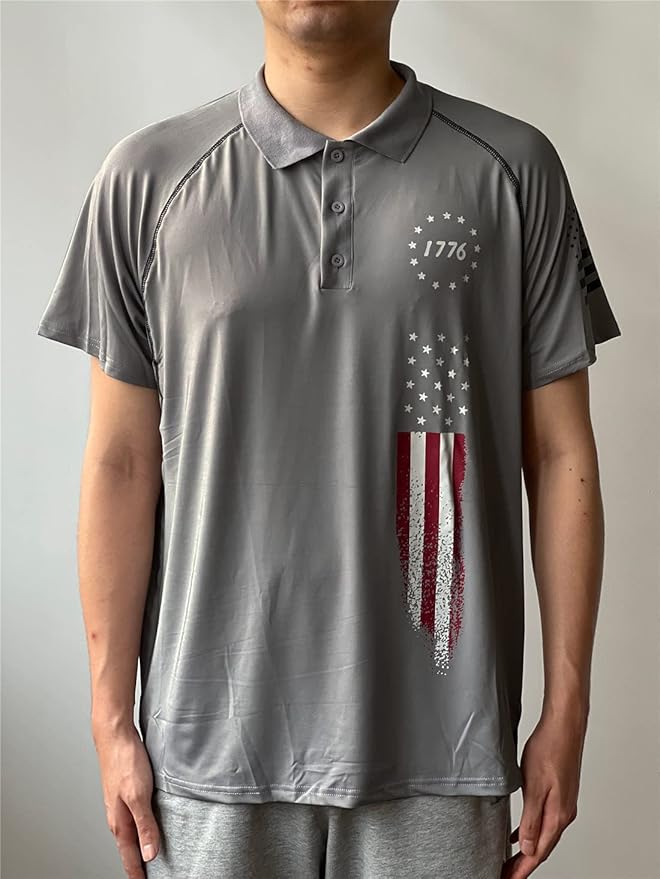 HARGLESMAN Men's 1776 Independence Day American Flag Short Sleeve Polo Golft Shirt(S-3XL)