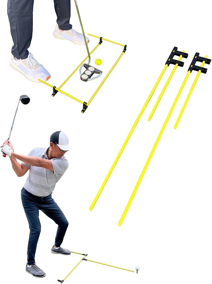 Golf Alignment Guide Sticks – Adjustable Golf Swing & Putting Trainer Aid | Fix Slice, Improve Posture, Ball Position, & Over-The-Top Swing | Indoor/Outdoor Use