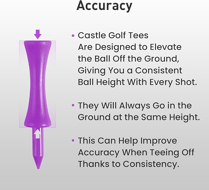 FINGER TEN Golf Castle Tees Plastic 2 1/4 Inch with Stopper for Consistent Height Value 50 Pack, Short Durable Tee for Par 3 Holes in Orange Purple Pink for Men Women