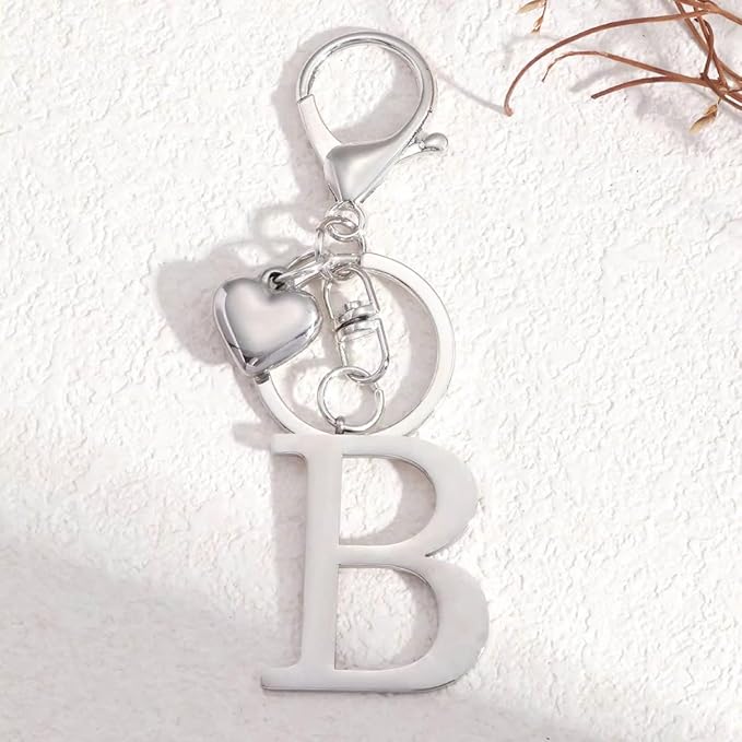 Metal Heart Alphabet Keychain for Women, Girls - Cute Initial Letter Accessories for Purse, Bag Charms and Backpack