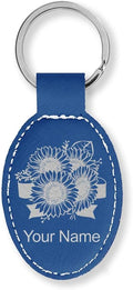 LaserGram Oval Keychain, Sunflowers, Personalized Engraving Included