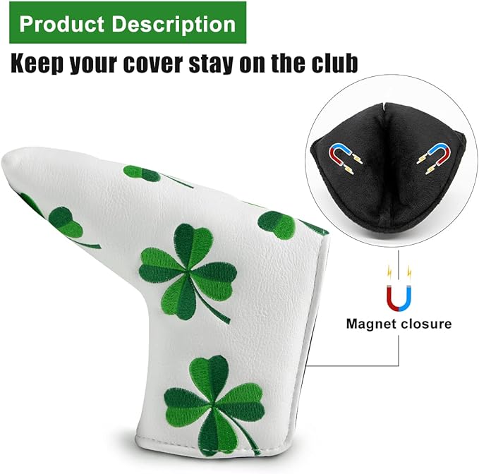 Golf Headcovers Live Lucky Golf Driver Covers Advanced Embroidery Fairway Wood Covers Hybrid Covers Mallet Blade Putter Head Covers Premium Leather Shamrock Golf Club Covers