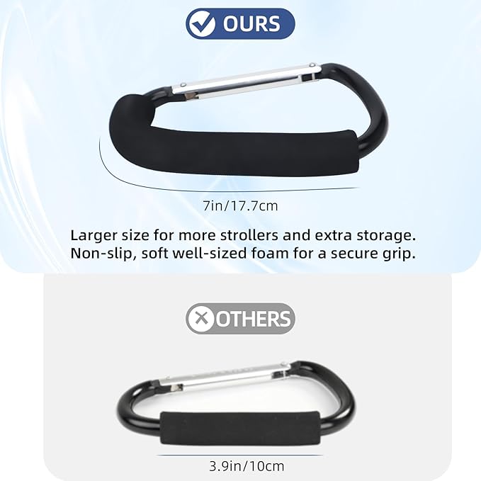 2 Pack Stroller Hooks, 6.3" Large Stroller Clip, Extra Large Carabiner, Big Carabiner Clip Heavy Duty, Universal Stroller Accessories for Mommy, Hang Shopping Bags, Purses, Diaper Bags, and Tools