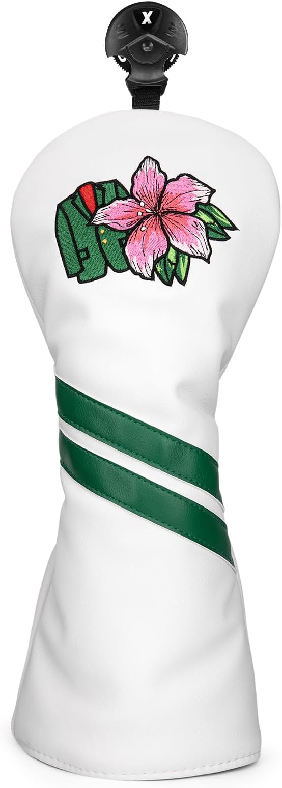 Premium PU Leather Driver Cover, Fairway Wood & Hybrid Covers for Men - Hibiscus Flower Embroidered Golf Head Covers for Woods and Driver -1pc or Set White Golf Club Covers