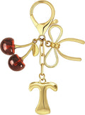 Gold Bubble Heart, Cherry, Bow & More Designs Letter Initial Keychain Bag Charms – Cute Purse Charms for Handbags