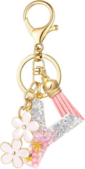 SELOVO Girls Pink Flower Chain Cute Keychain Initial Keychain Key Chain for Women