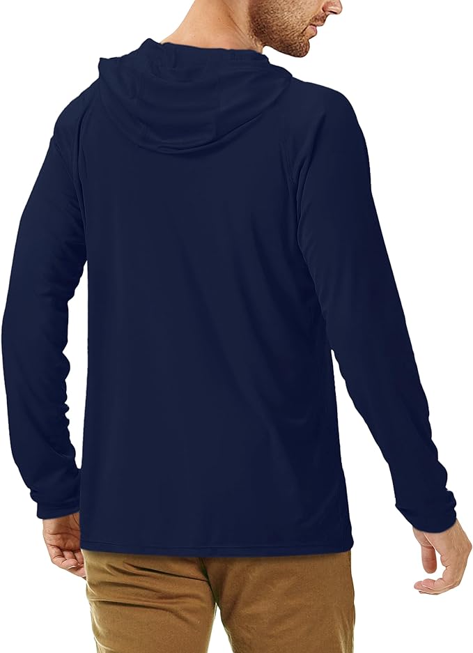 Roadbox UPF 50+ Fishing Shirts for Men, Long Sleeve UV Sun Protection Hoodie, Outdoor Hiking Running Swimming Rash Guard