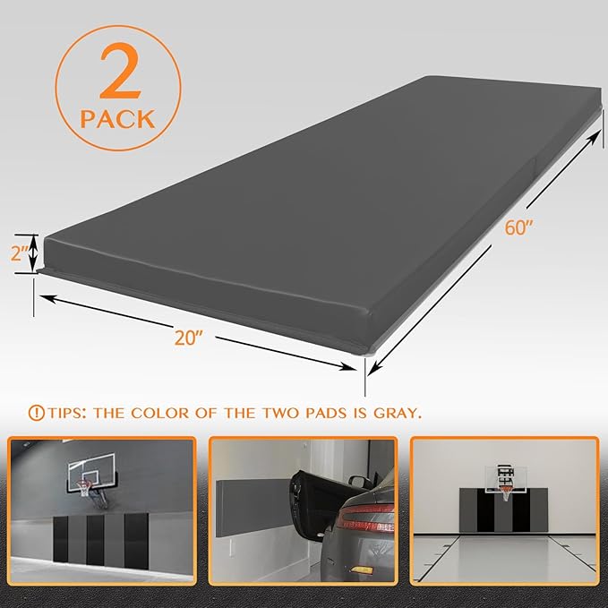 PROGOAL Gym Wall Paddings Basketball Court Wall Protection Pad - 2”Thick Foam Wall Mat Durable Protector for Wall-Mounted Basketball Hoops Garage Taekwondo（60" Lx20 W）