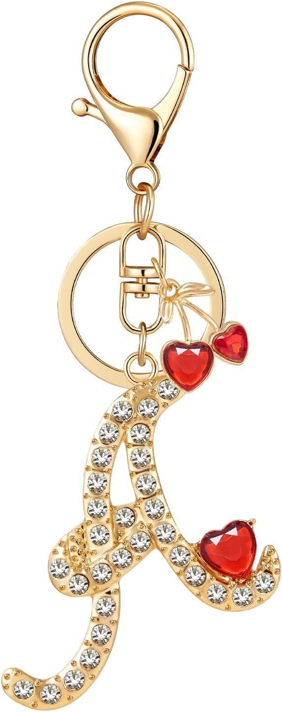 Gold Plated Alphabet Initial Letter Keyring Keychain for Women Girls Crystal Key Chains for Wallet Backpack Bag Charm