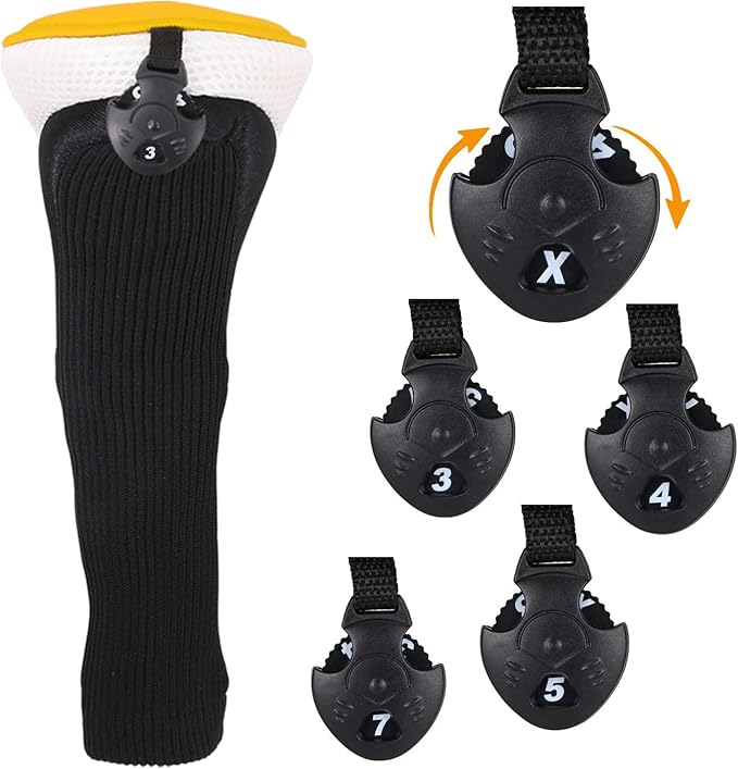 Black Golf Club Head Cover for Driver Fairway 3 Pcs Woods Headcovers, Golf Accessories Hybrid Head Covers Set with Interchangeable Tags 3 4 5 7 X