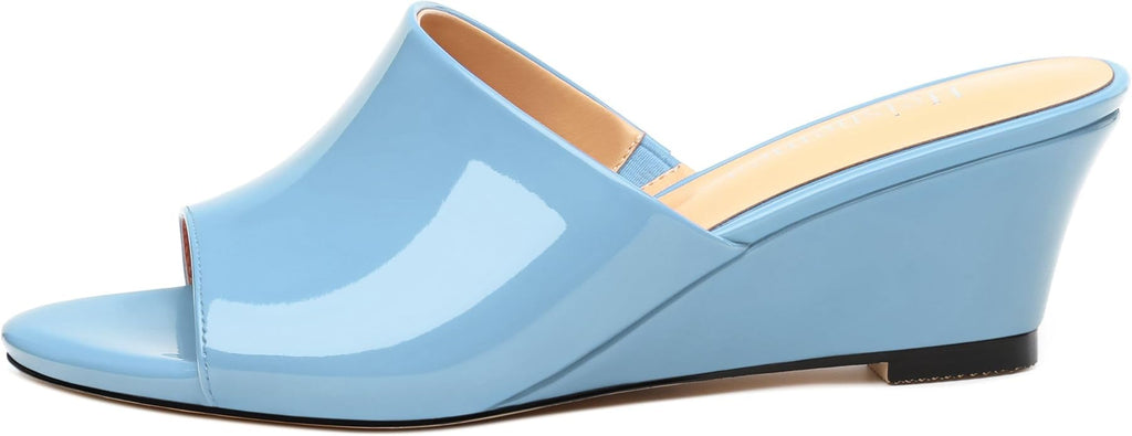 Wedge Sandals for Women Open Toe Wedge Heels Womens Matte High Heel Sandal Round Toe Heeled Wedge Sandals Slip on Casual shoes 2 inch