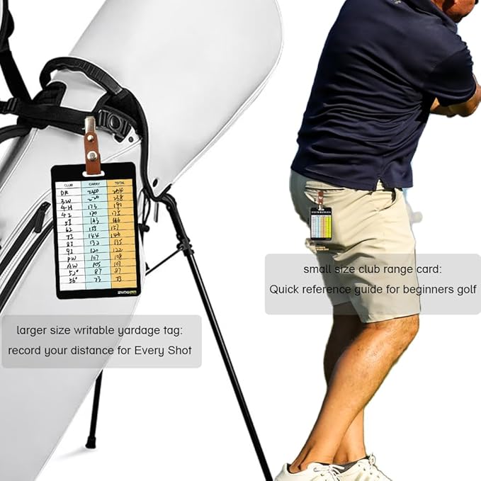 Golf Club Distance Range Cards with Holder, Back Writable Yardage Matrix Chart for Beginner to Advanced Players