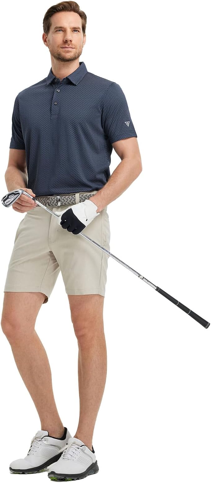 M MAELREG Golf Shirts for Men Moisture Wicking Jacquard Breathable Performance Dry Fit Collared Mens Polo Shirts Short Sleeve