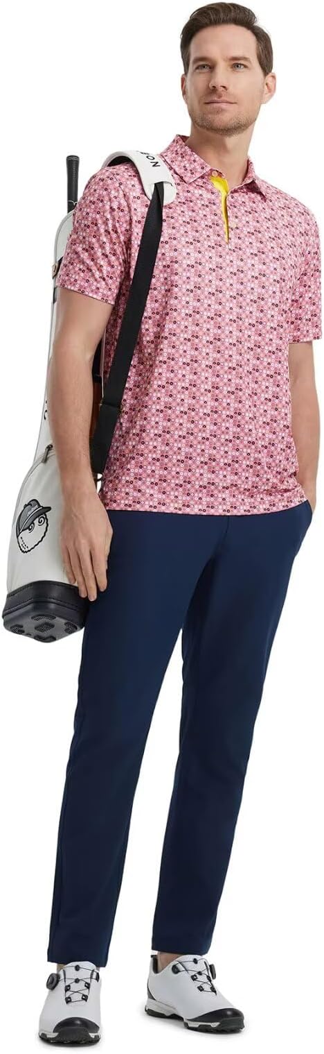 M MAELREG Mens Golf Shirt Short Sleeve Dry Fit Print Moisture Wicking Performance Patterns Collared Polo Shirt