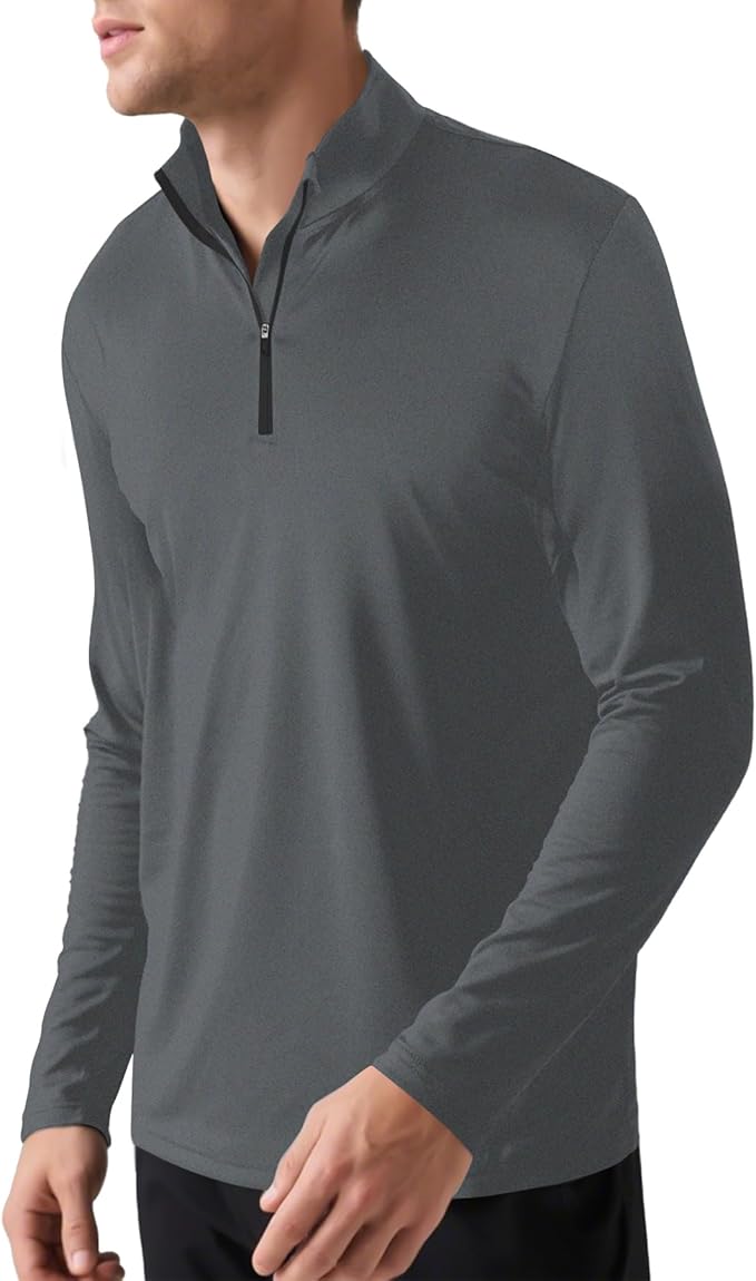 Mens Long Sleeve Shirts Quarter Zip Pullover UPF 50+ Sun Protection Wicking Moisture Workout Running Casual Athletic Tops