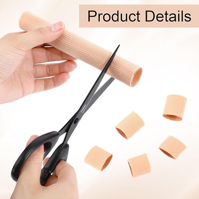 HESTYA Open Gel Finger Toe Tubes 6 Pcs Fabric Gel Lined Cushion Sleeve Protector for Bunion Hammer Toe Callus Corn Blister Friction(6 x 0.98 Inch)