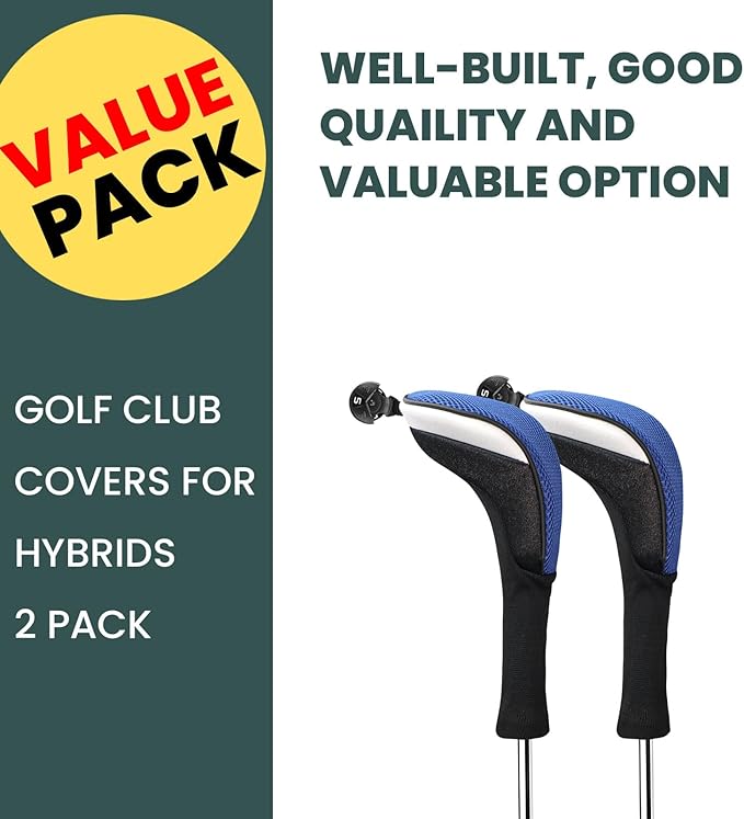 FINGER TEN Golf Club Head Covers Woods Hybrids 1/2/3/4 Pack, Headcovers Men Women 3 5 7 X with Interchangeable Number Tag, Fit All Wood Hybrid Clubs