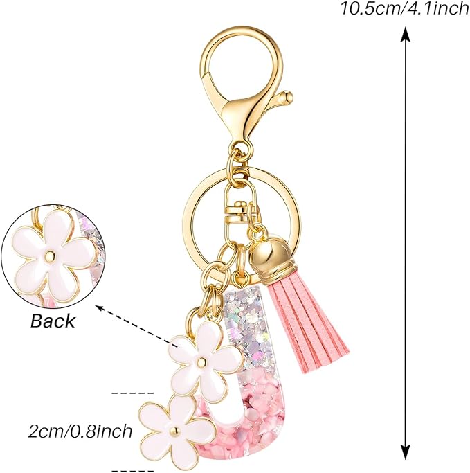 SELOVO Girls Pink Flower Chain Cute Keychain Initial Keychain Key Chain for Women