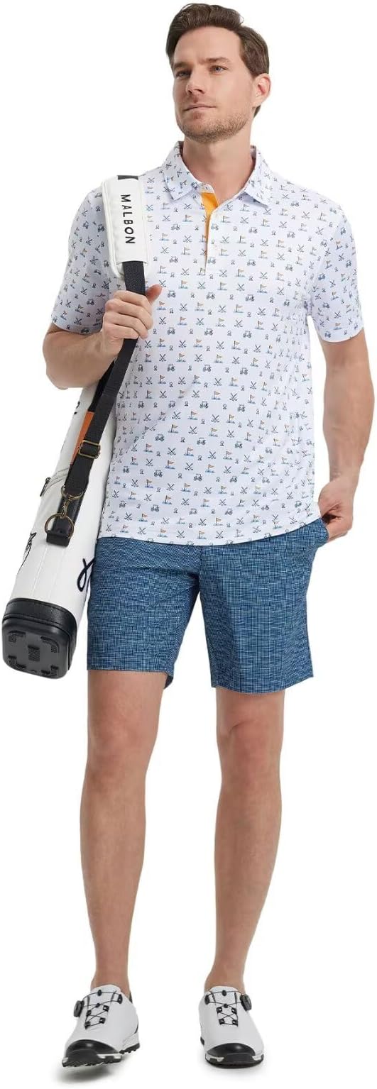 M MAELREG Mens Golf Shirt Short Sleeve Dry Fit Print Moisture Wicking Performance Patterns Collared Polo Shirt