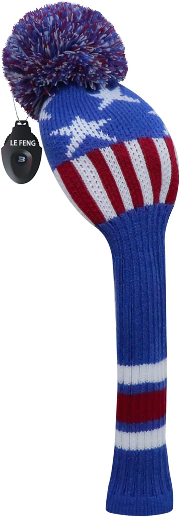 LeFeng 1Pcs Golf Club Cover, Knitted Golf Head Cover for 460cc Driver Fairway Woods and Hybrid with Cute Pom Pom and Number Tag