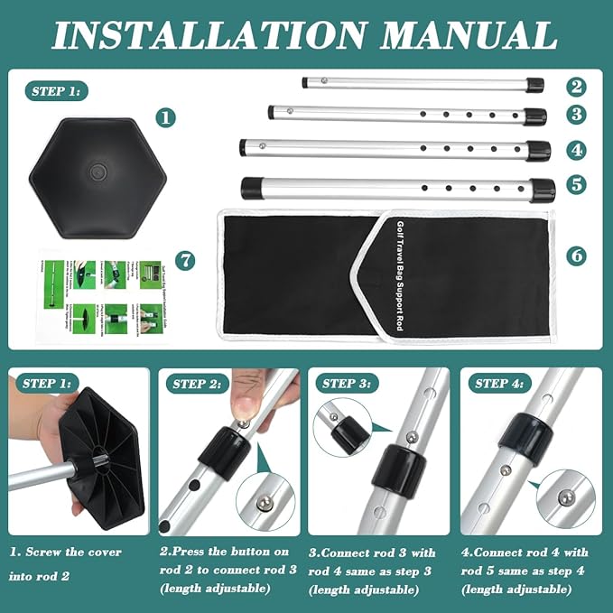 Golf Travel Bag Support Pole, Golf Travel Cover Protection System