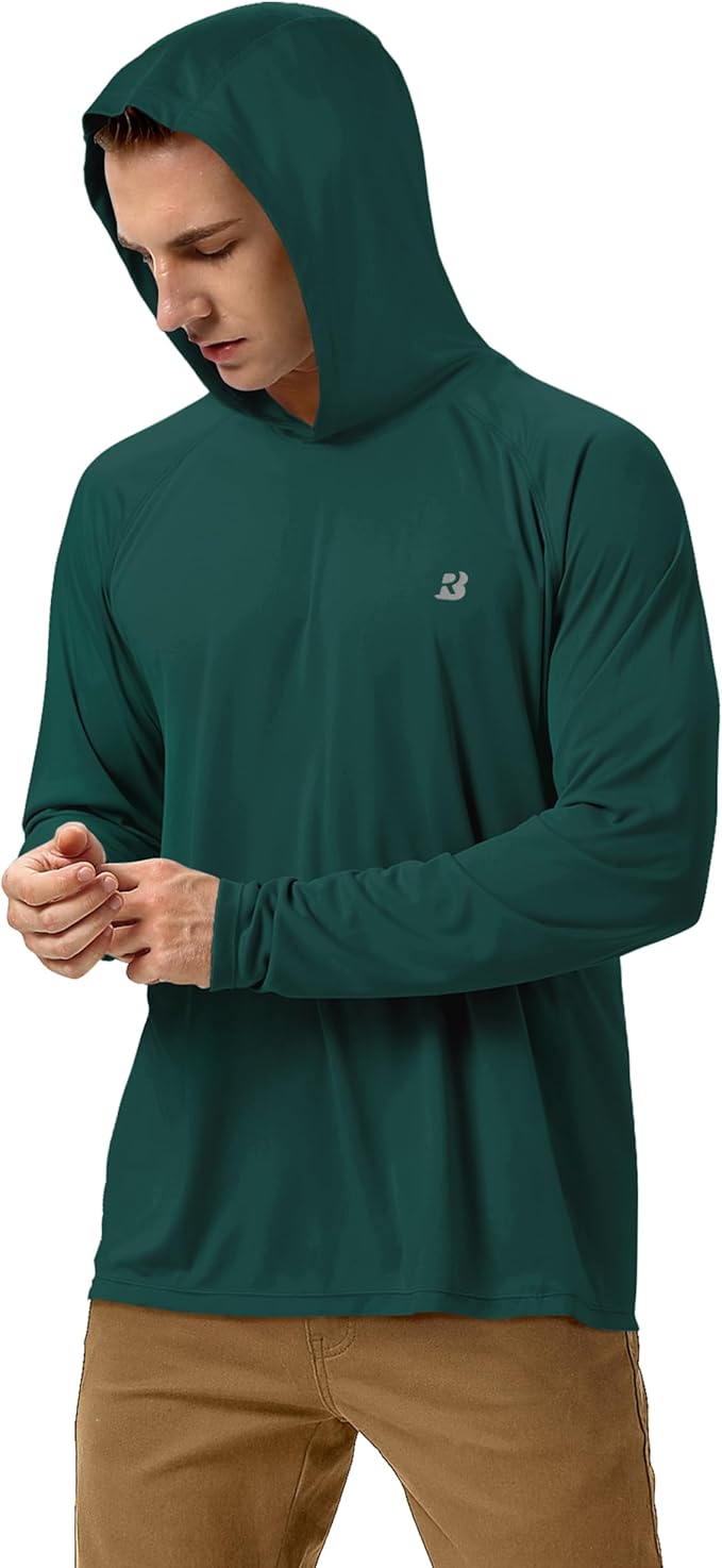 Roadbox UPF 50+ Fishing Shirts for Men, Long Sleeve UV Sun Protection Hoodie, Outdoor Hiking Running Swimming Rash Guard