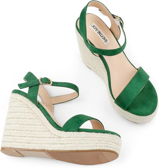JOY IN LOVE Womens Espadrilles Wedge Sandals Platform Heels Ankle Strap Open Toe Buckle Sandals