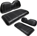 Golf Cart Seat Covers fits Club Car Precedent/DS/EZGO RXV/TXT/Yamaha Front Rear Seat Cushion，Black Leather Custom Stripe Soft Comfortable/Anti-Scratch/Easy to Clean