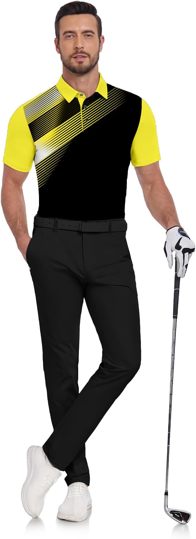 JACKETOWN Mens Polo Shirts Short Sleeve Print Dry Fit Performance Moisture Wicking Casual Collared Golf Shirts