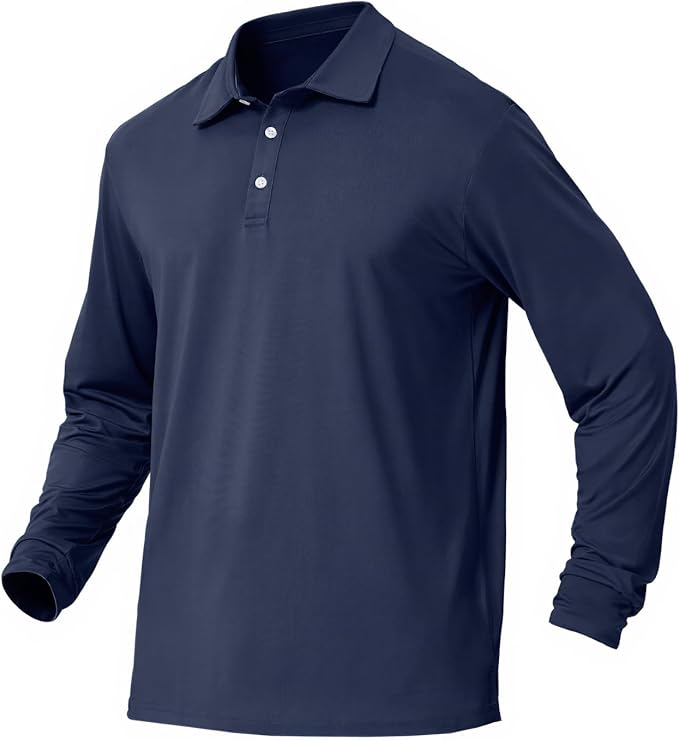 NAVISKIN Men's Polo Shirts Long Sleeve Golf Shirts with Collar UPF 50 SPF Shirt for Men Quick Dry Moisture Wicking