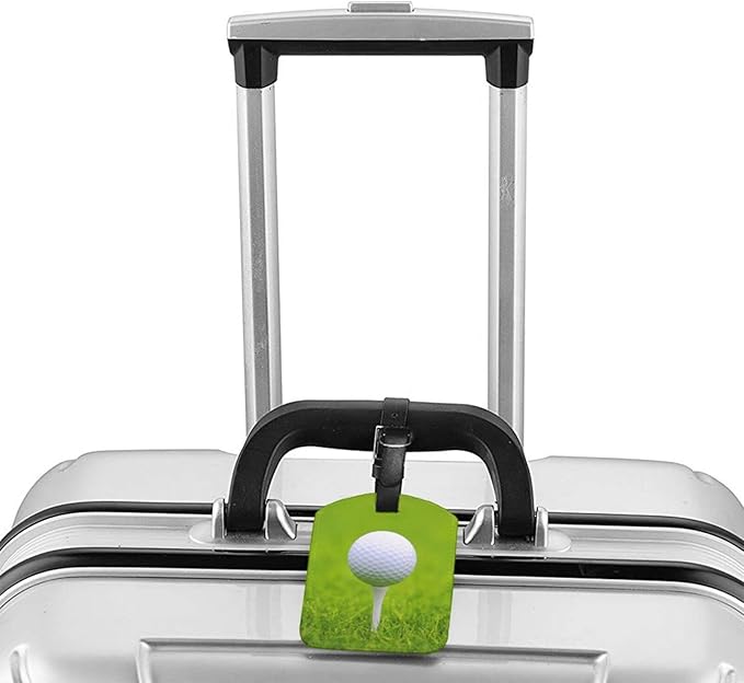 Golf Ball Luggage Tag for Suitcases,Green Grass Golf Course PU Leather Baggage Tags Bag Tags Travel Id Label for Luggage Women Men -1 Piece