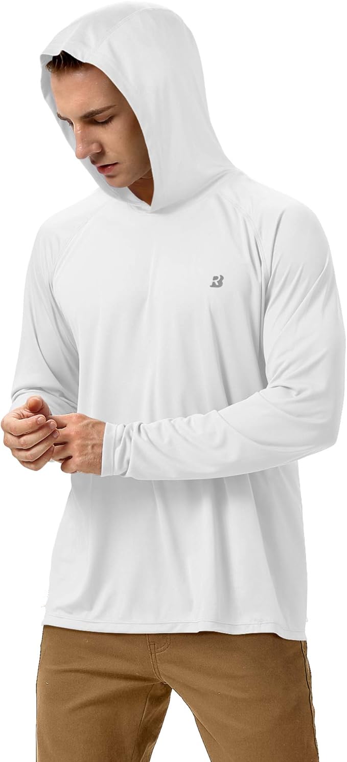 Roadbox UPF 50+ Fishing Shirts for Men, Long Sleeve UV Sun Protection Hoodie, Outdoor Hiking Running Swimming Rash Guard