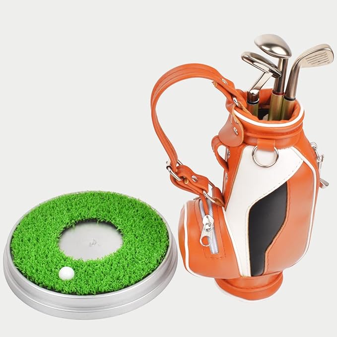 Leather Golf Club holder with three golf club pen, suitable for desk decoration, boss Dad Unique Golf Gifts