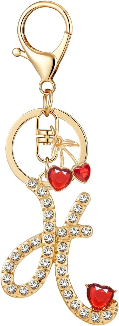 Gold Plated Alphabet Initial Letter Keyring Keychain for Women Girls Crystal Key Chains for Wallet Backpack Bag Charm