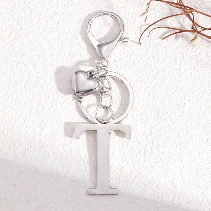 Metal Heart Alphabet Keychain for Women, Girls - Cute Initial Letter Accessories for Purse, Bag Charms and Backpack